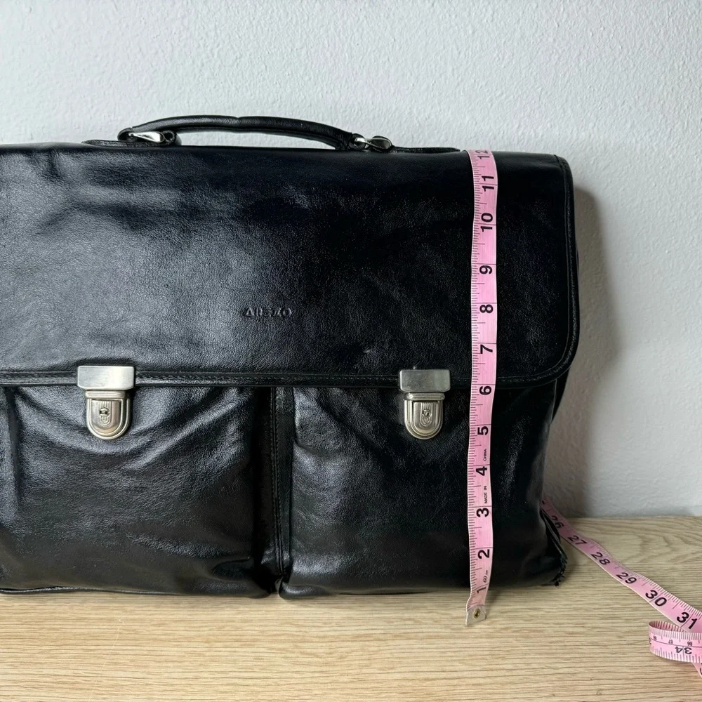 Arezzo Black Leather Briefcase Laptop‎ Bag Damaged Corner See Pics Made in Italy